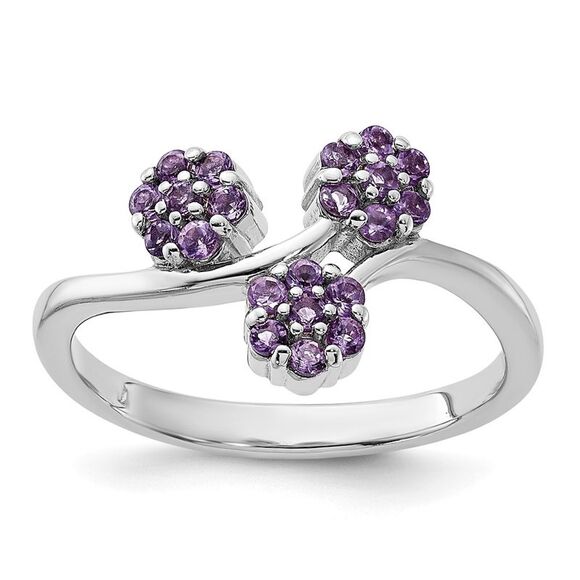 Kazi Luxury Sterling Silver Rhodium-plated Amethyst Flowers Ring
